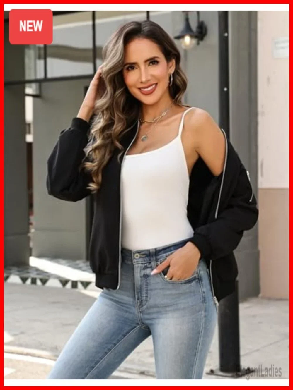 Polyester Lightweight Bomber Jacket Long Sleeve Zip Up Casual Coat with Pockets